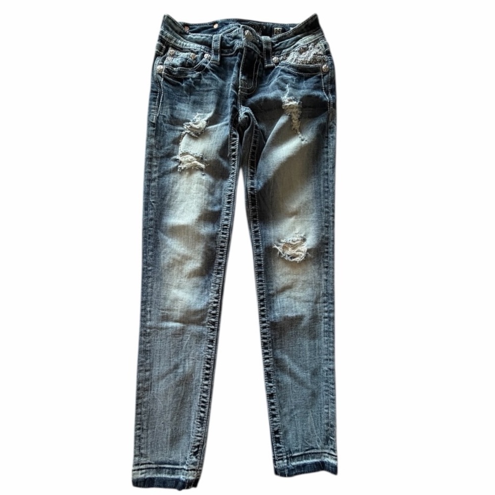 Miss Me Signature Womens Size 25 Blue Low Rise Light Wash Ankle Skinny Jeans